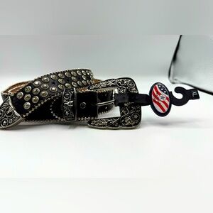 West Star Texas Black Leather Concho Belt, Size Extra Large